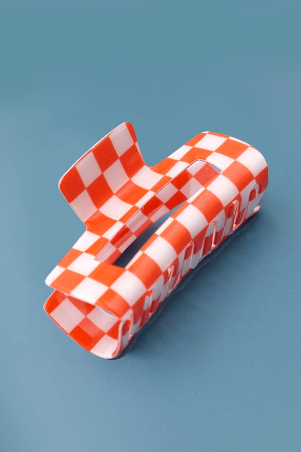 JUMBO RESIN CHECKER HAIR CLAW CLIPS 4inch Orange