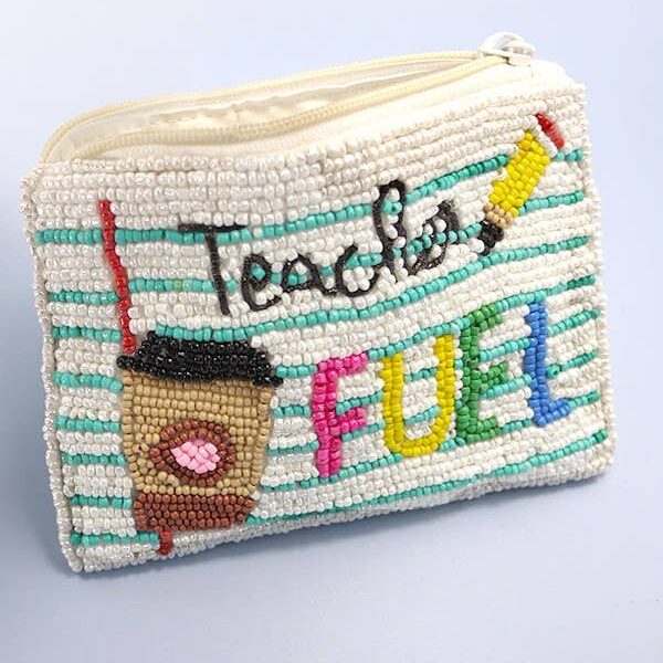 TEACHER FUEL SEEDBEAD COIN PURSE POUCH White - Image 2