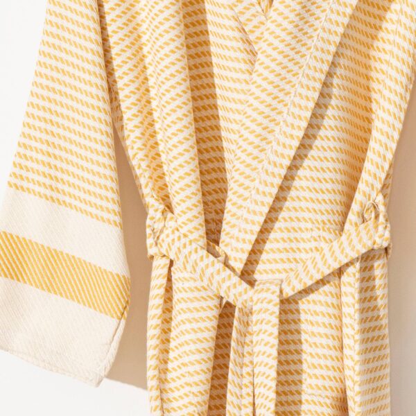 Turkish Cotton Lightweight Summer Hood Kimono Robe: Mustard, S-M - Image 6