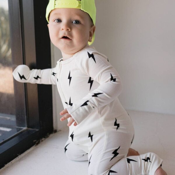 Bamboo Zip Pajamas | White & Black Lightning Bolt: 3-6 Months - Image 13