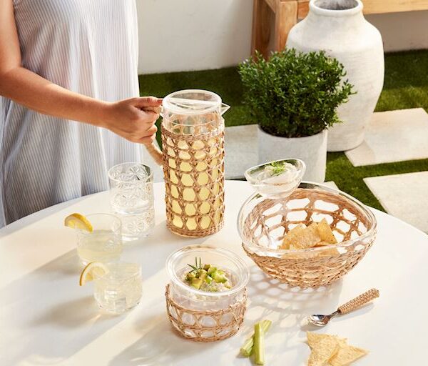 Acrylic Woven Pitcher & Glass Set