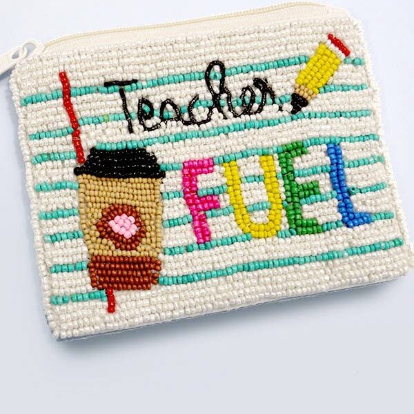 TEACHER FUEL SEEDBEAD COIN PURSE POUCH White - Image 3