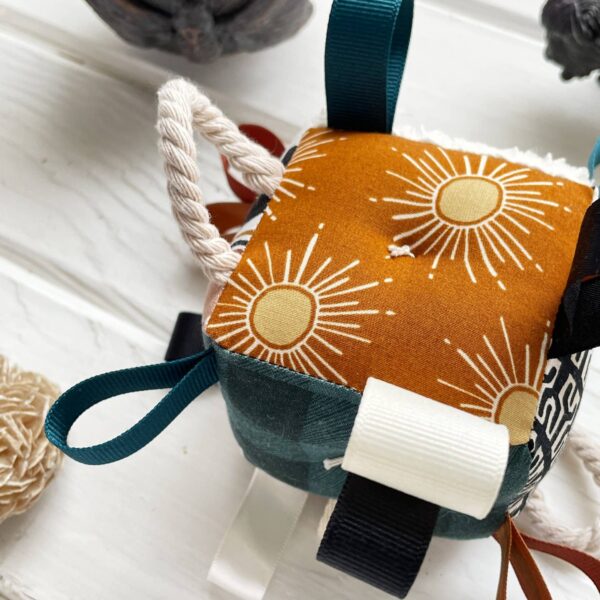 The Bird & Elephant - Earth Rainbow Sensory Baby Block Ribbon Tags Rattle - Image 3