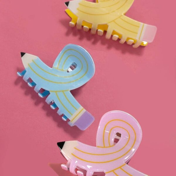 BACK TO SCHOOL TEACHER PENCIL HAIR CLAW CLIPS Blue - Image 2