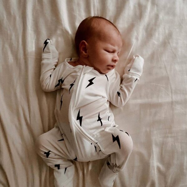 Bamboo Zip Pajamas | White & Black Lightning Bolt: 3-6 Months - Image 15