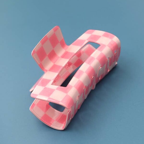 JUMBO RESIN CHECKER HAIR CLAW CLIPS 4inch Black - Image 12