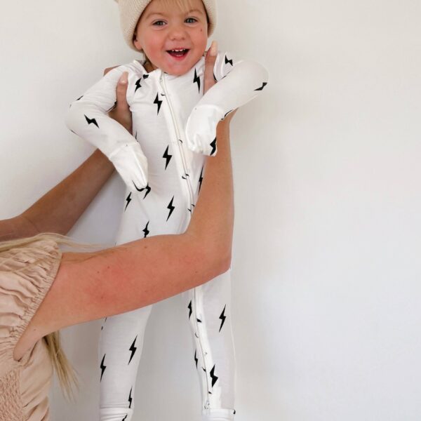 Bamboo Zip Pajamas | White & Black Lightning Bolt: 3-6 Months - Image 16