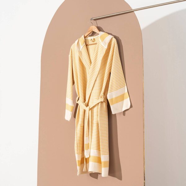 Turkish Cotton Lightweight Summer Hood Kimono Robe: Mustard, S-M - Image 8