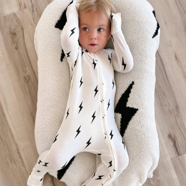 Bamboo Zip Pajamas | White & Black Lightning Bolt: 3-6 Months - Image 17