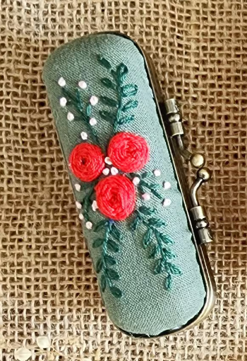 Vintage Embroidered Lipstick Case: Olive