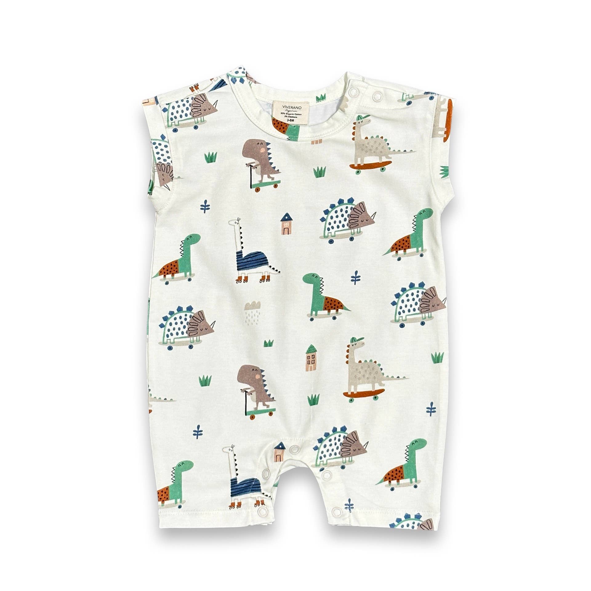 Skater Dino Muscle Shortie Baby Romper (Organic Jersey): Natural, 6-12M