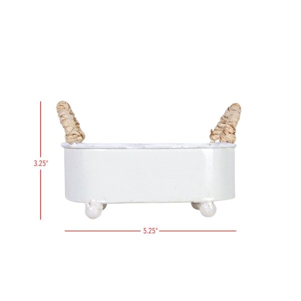 Foreside Home & Garden - Alek Trough Mini Planter White Metal Reed & Wood Soap Dish - Image 7