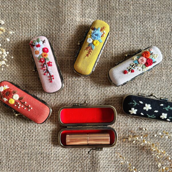 Embroidered Lipstick Case, Collection Cecilia: Yellow - Image 3