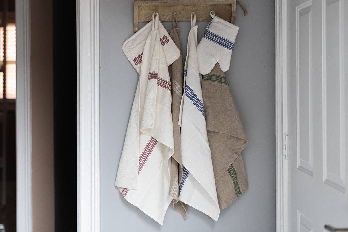 Kitchen Towel, Vintage Spruce Green Stripe, Set of 2