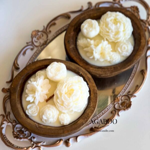 Small Wooden Dough Bowl Candle 2x6in Rain Water