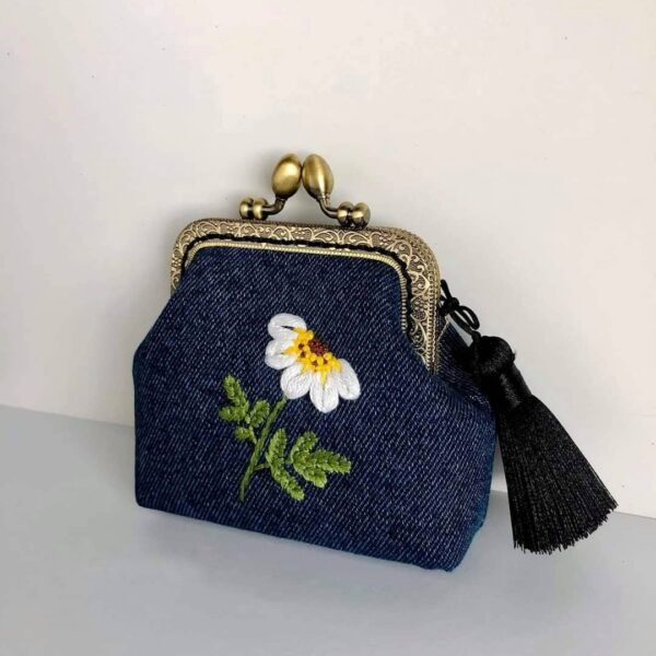Daisy Embroidered Denim Coin Purse - Image 2
