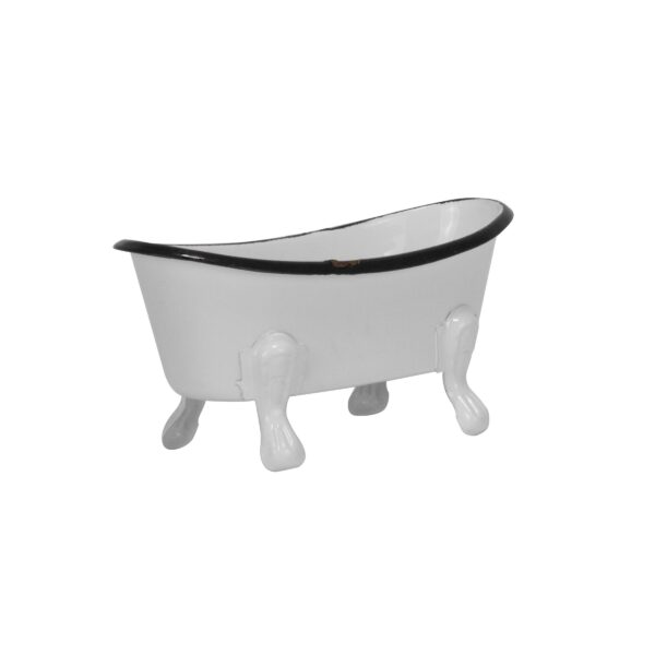 Black Distressed Rim White Enamel Bathtub Soap Dish - Image 6