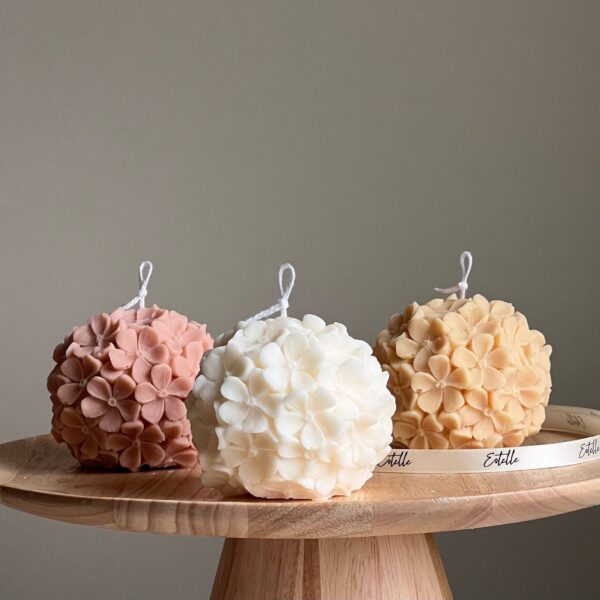Cute Hydrangea Ball Candle: Cream, Unscented - Image 2