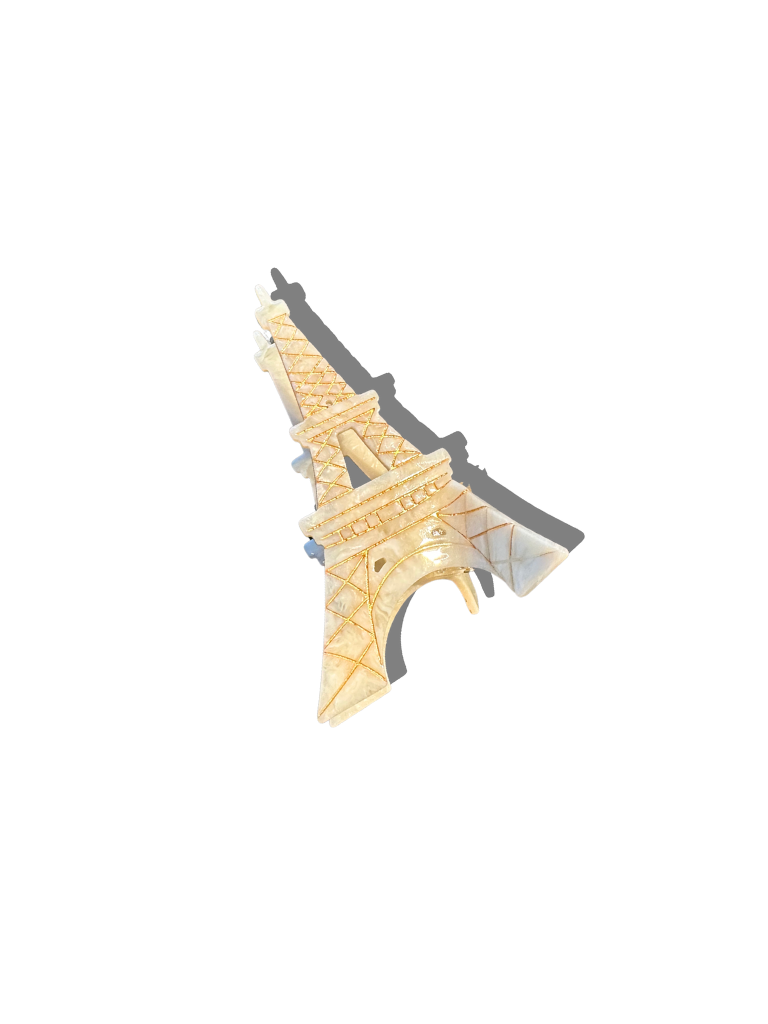 Hand-painted Eiffel Tower Paris Claw Hair Clip: Cream