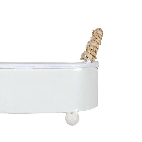 Foreside Home & Garden - Alek Trough Mini Planter White Metal Reed & Wood Soap Dish - Image 4