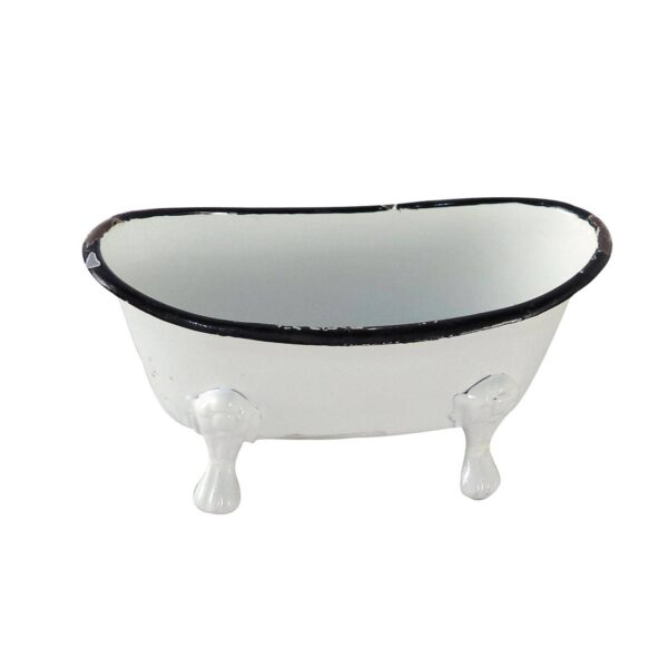 Black Distressed Rim White Enamel Bathtub Soap Dish - Image 3