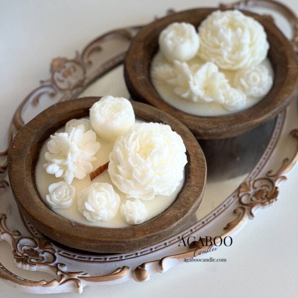 Small Wooden Dough Bowl Candle 2x6in Rain Water - Image 3