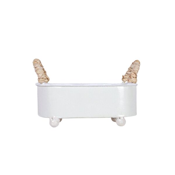 Foreside Home & Garden - Alek Trough Mini Planter White Metal Reed & Wood Soap Dish - Image 2