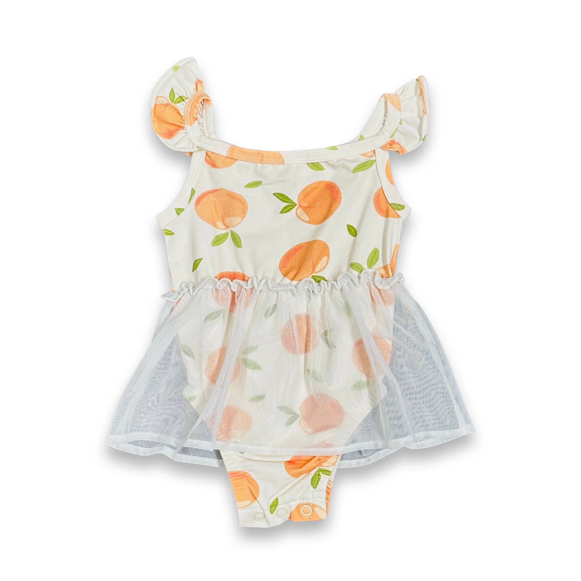Peaches Ruffle Tutu Baby Girl Romper (Organic Jersey): Natural, 3-6M