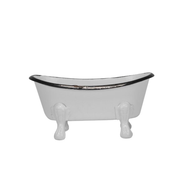 Black Distressed Rim White Enamel Bathtub Soap Dish - Image 7