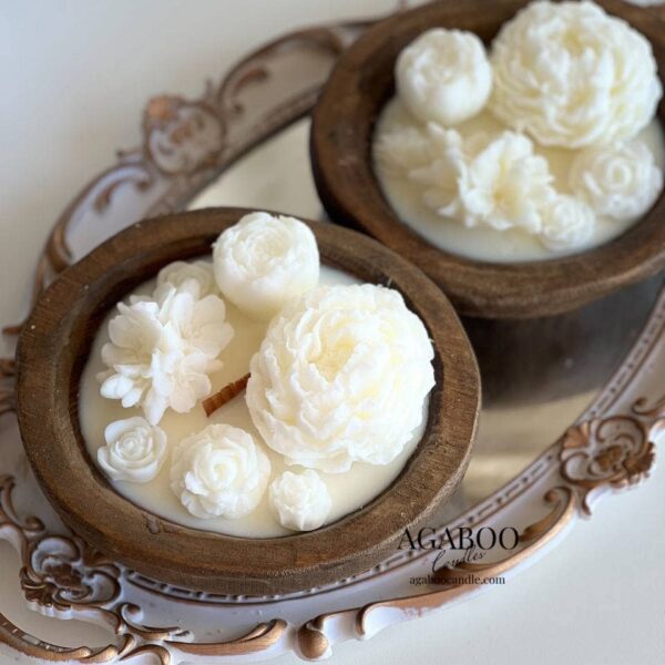 Small Wooden Dough Bowl Candle 2x6in Rain Water - Image 5