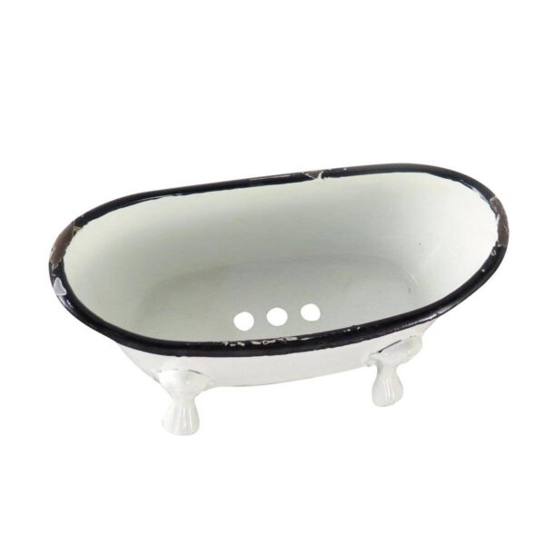Black Distressed Rim White Enamel Bathtub Soap Dish - Image 2