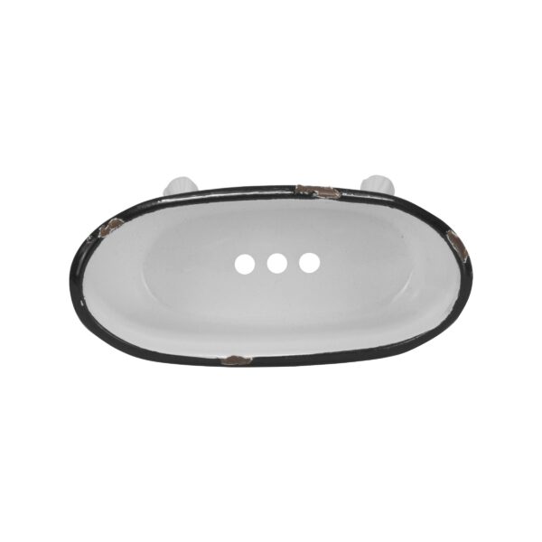Black Distressed Rim White Enamel Bathtub Soap Dish - Image 8