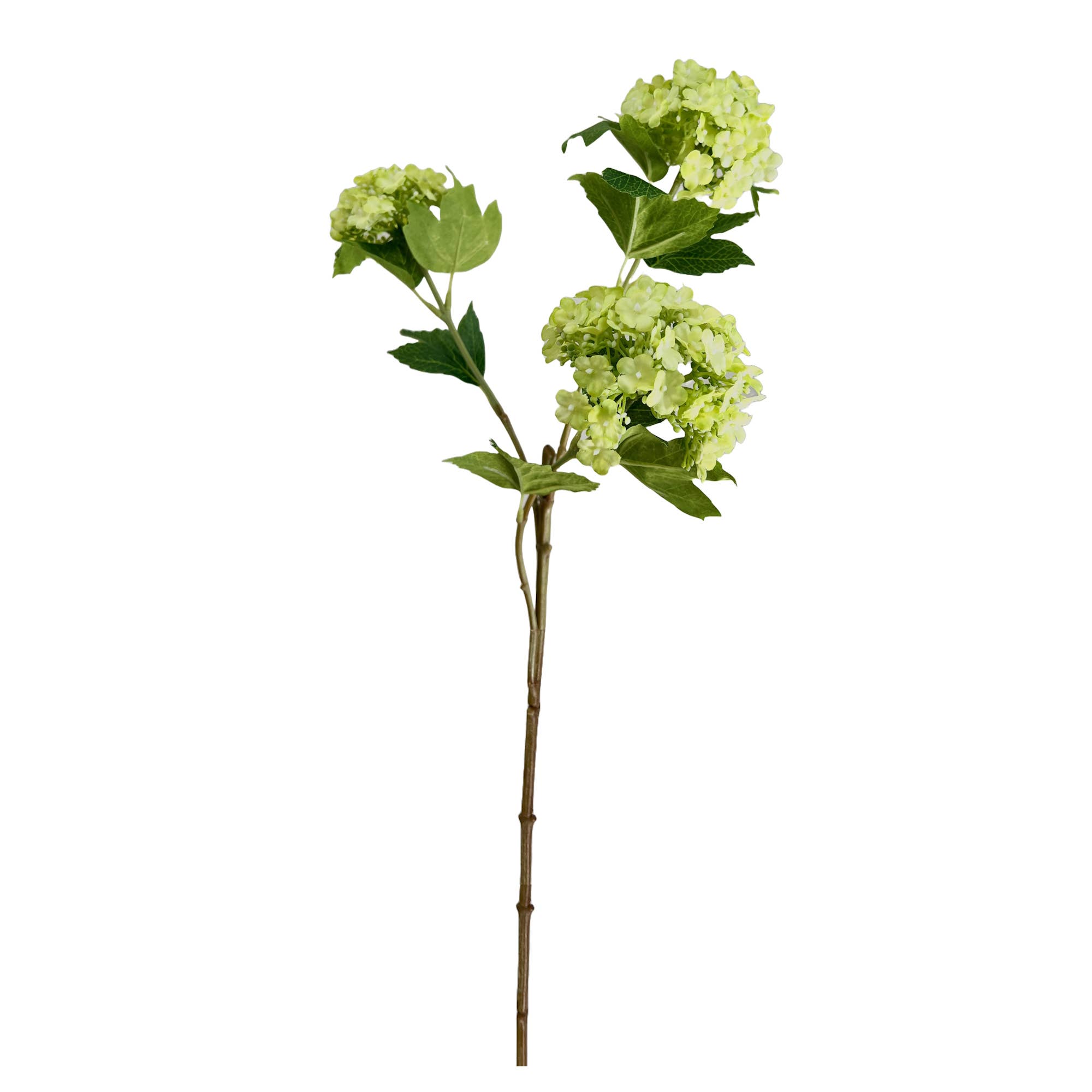 27"-3 Blooms-faux Snowball hydrangea spray: Pale green
