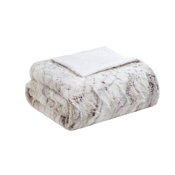 Faux Fur Oversized 60x70" Marble Throw Blanket, Natural - Image 4