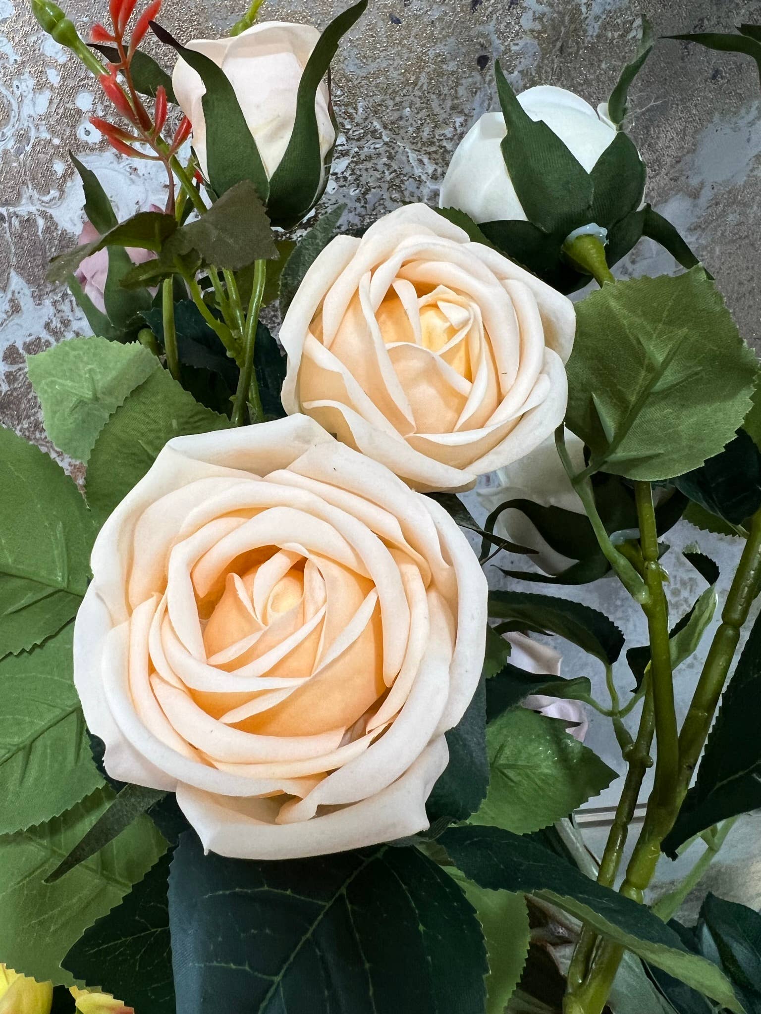 24" Real Touch Rose-3 flowers: Light Peach