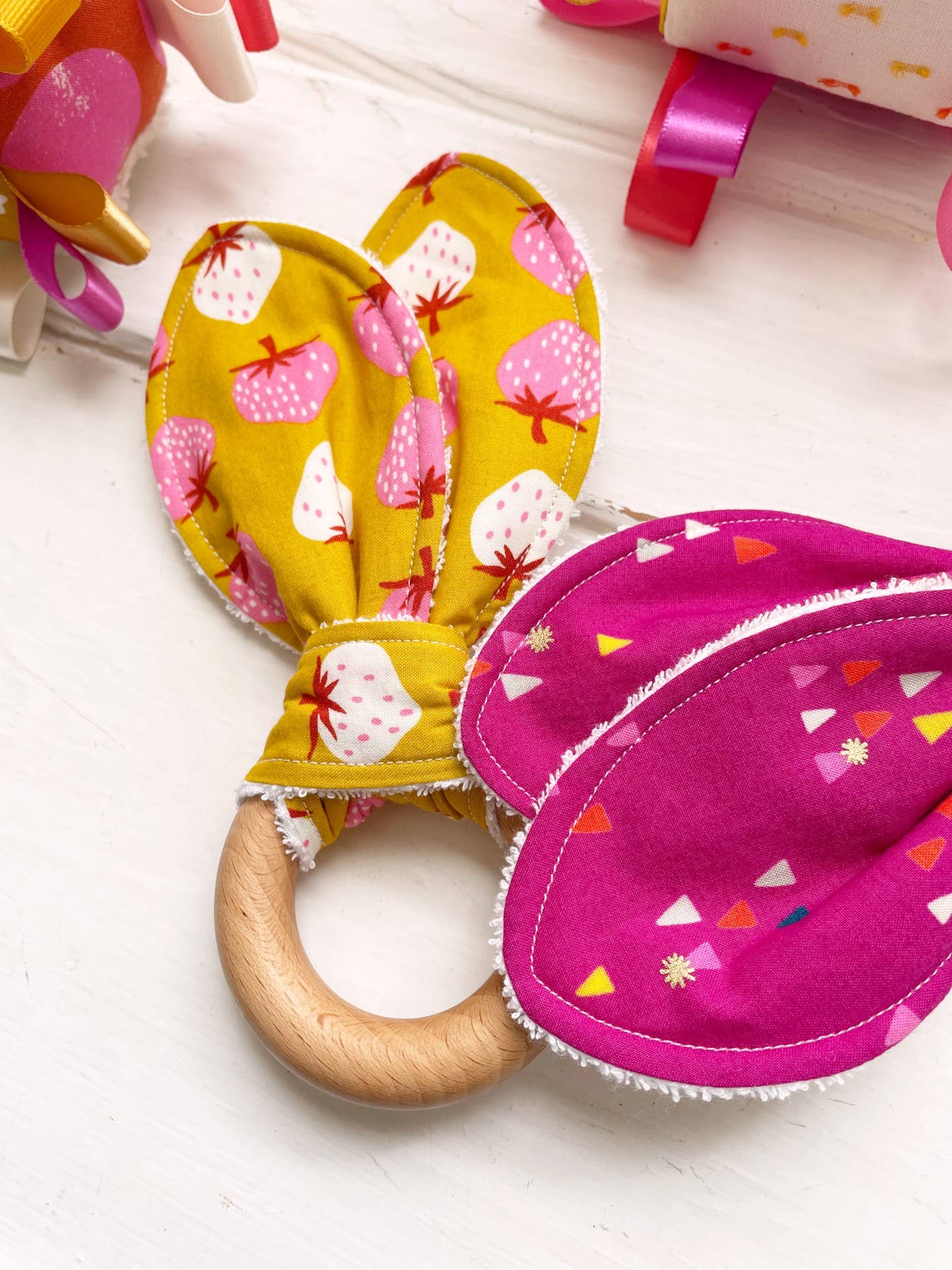 The Bird & Elephant - Marigold Berry or Wild Berry Pennant Flags Wood Teething Toy