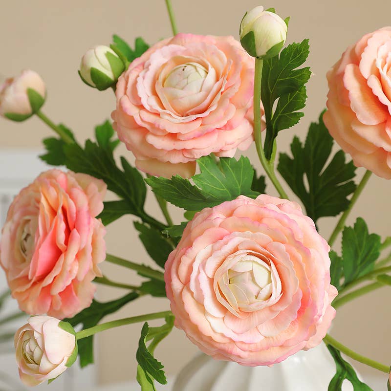 18"-Real Touch Ranunculus with 2 buds: Soft Coral Peach