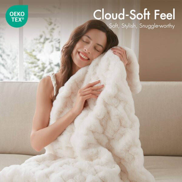 Soft Warm Ruched 50x60" Throw Blanket, Ivory: Throw Blanket - Image 3