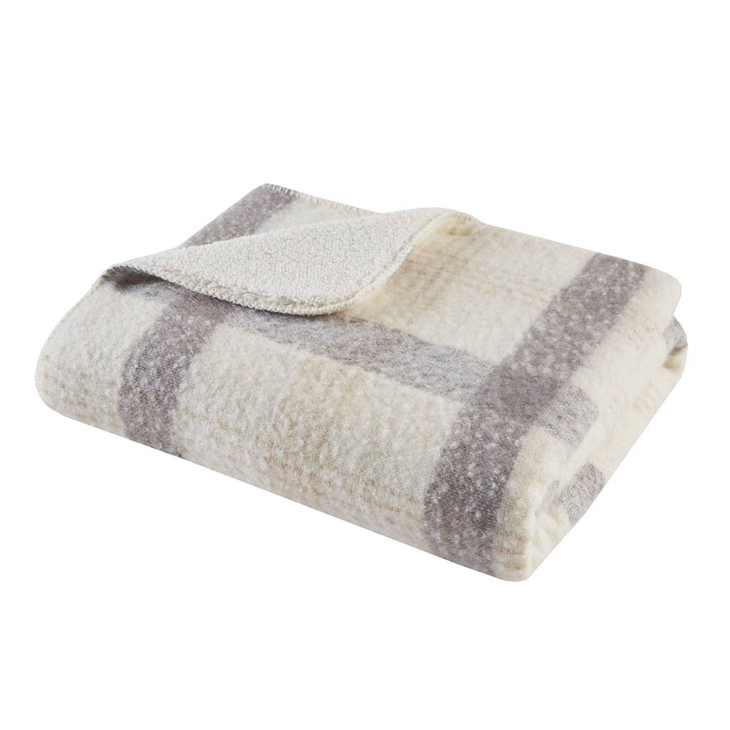 Plaid Faux Mohair Sherpa Soft Throw Blanket 50x60", Ivory: Natural - Image 4