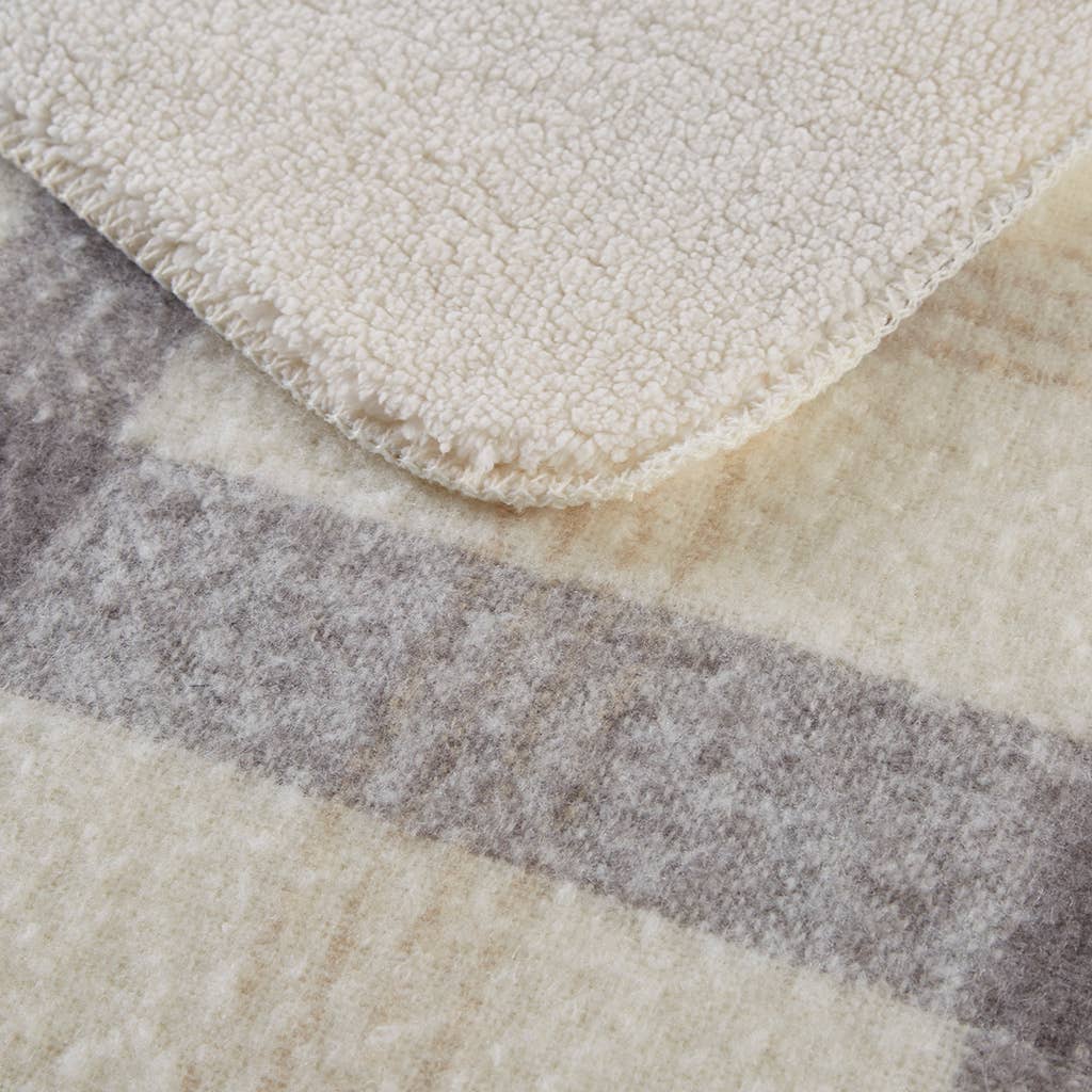 Plaid Faux Mohair Sherpa Soft Throw Blanket 50x60", Ivory: Natural - Image 3