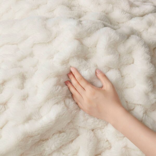 Soft Warm Ruched 50x60" Throw Blanket, Ivory: Throw Blanket - Image 5