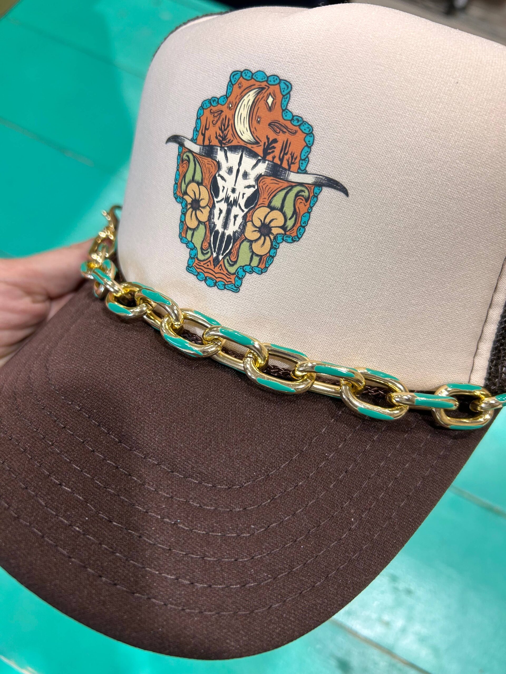 Chunky Teal Enamel Dipped Trucker Chain