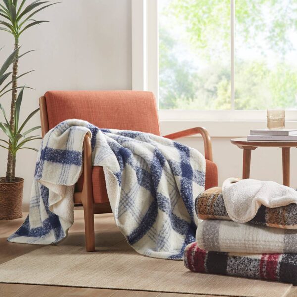 Plaid Faux Mohair Sherpa Throw Blanket 50x60", Red: Red - Image 5