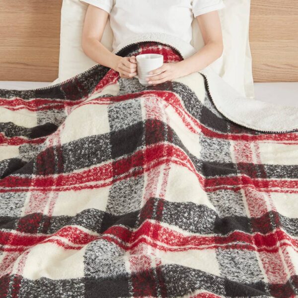 Plaid Faux Mohair Sherpa Throw Blanket 50x60", Red: Red - Image 2