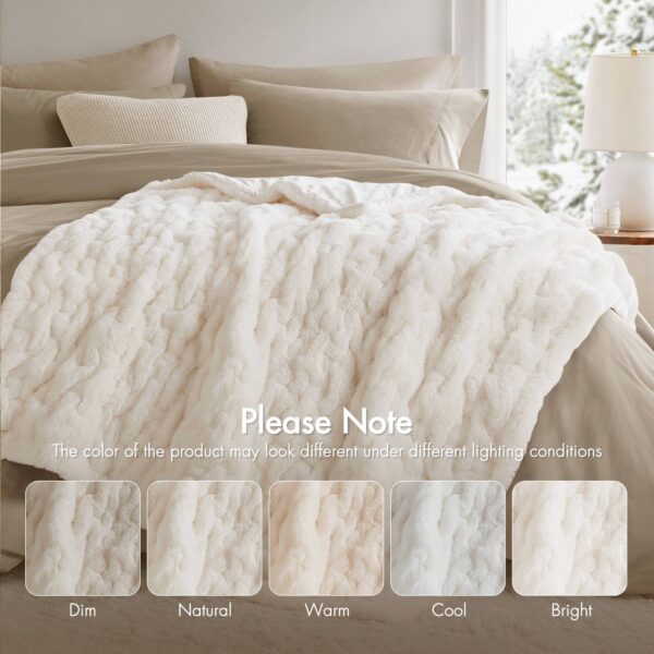 Soft Warm Ruched 50x60" Throw Blanket, Ivory: Throw Blanket - Image 7