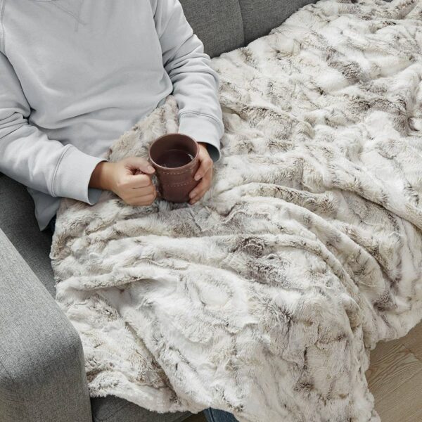 Faux Fur Oversized 60x70" Marble Throw Blanket, Natural - Image 2