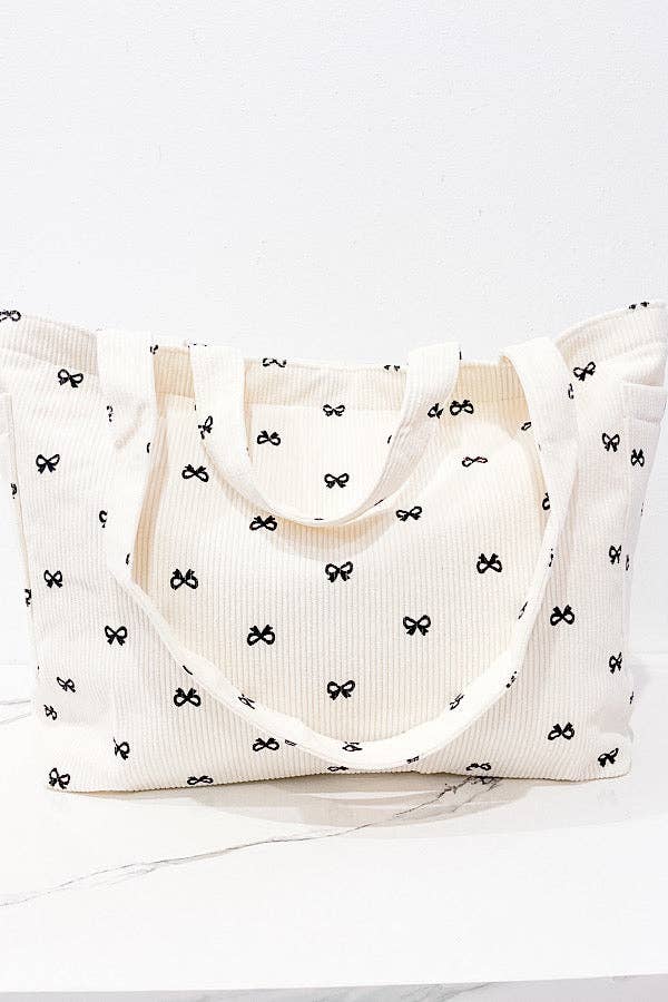 Brittany Cream Bow Print Tote Bag - Image 4