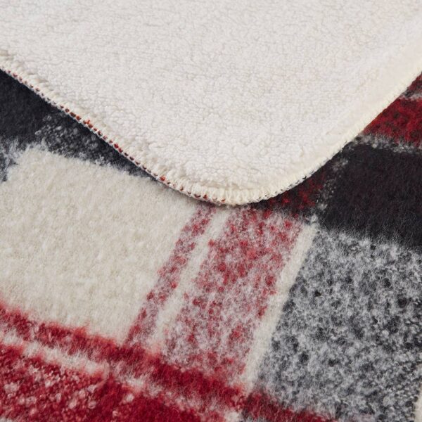 Plaid Faux Mohair Sherpa Throw Blanket 50x60", Red: Red - Image 3