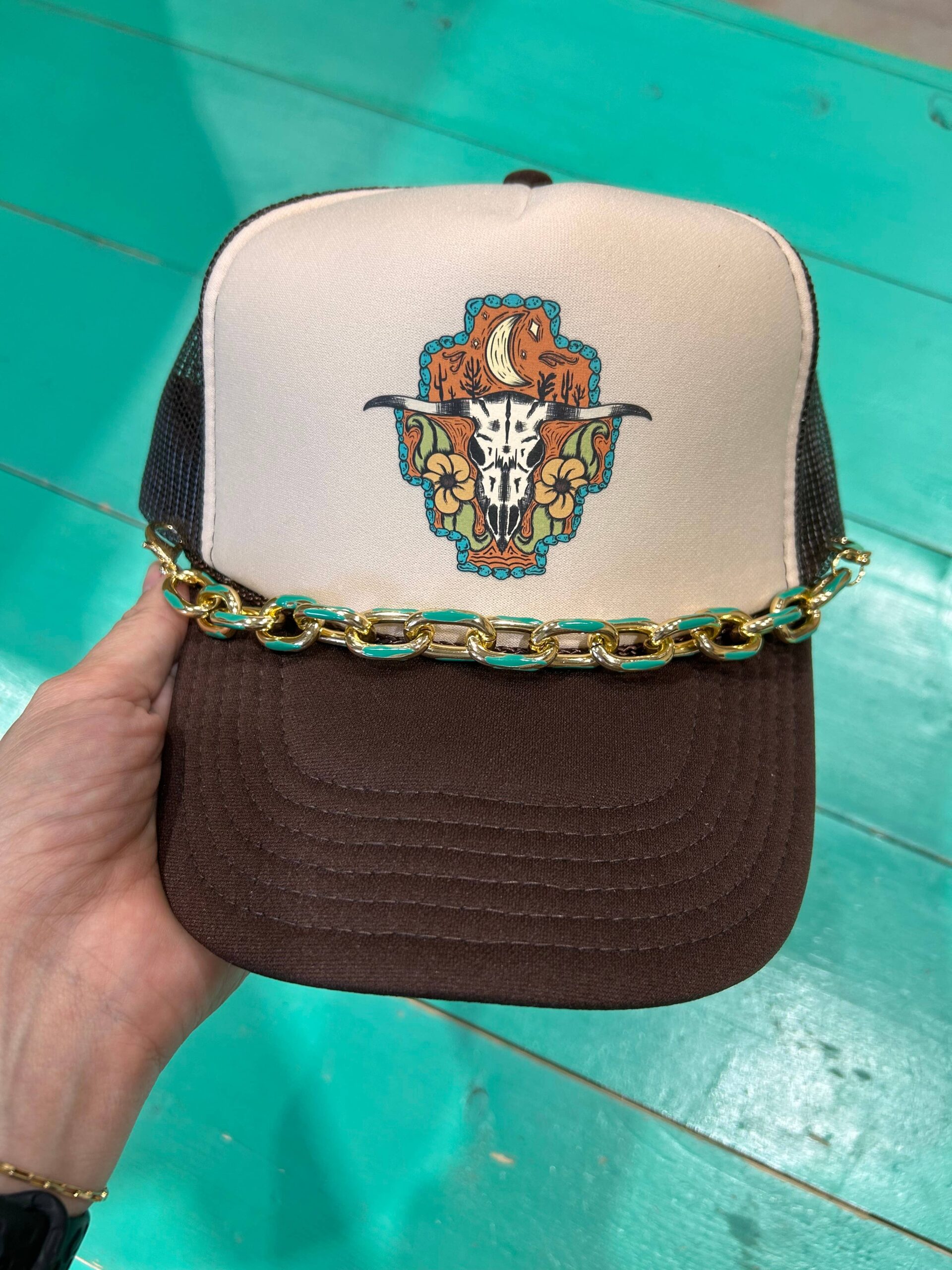Chunky Teal Enamel Dipped Trucker Chain