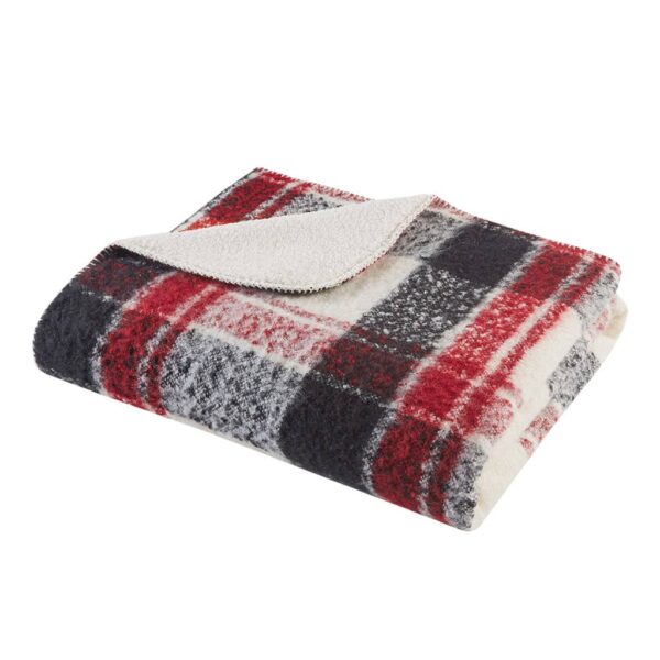 Plaid Faux Mohair Sherpa Throw Blanket 50x60", Red: Red - Image 4